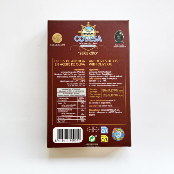 Filetes de anchoa en aceite de oliva Codesa "Serie oro", 120gr - Imagen 2