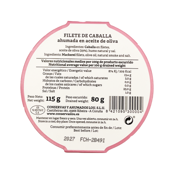 Filete de caballa ahumado en aceite de oliva alma galega 115gr - Imagen 2