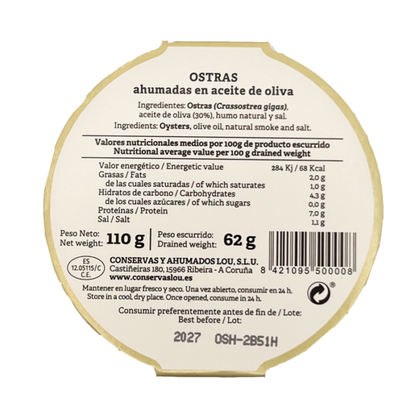 Ostras ahumadas en aceite de oliva Alma Galega 115gr - Image 2